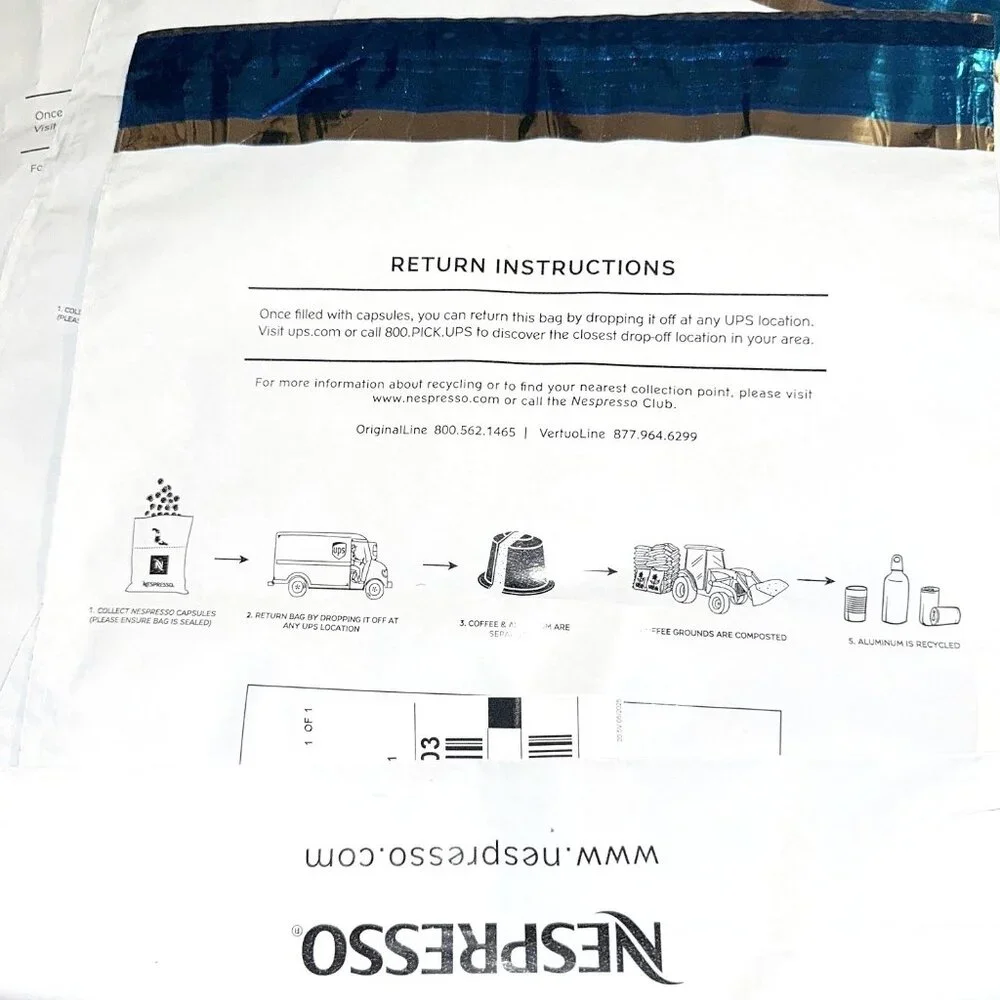 2 x Nespresso Coffee Pods Capsules Recycling Bag-Postage Paid Label-UPS Drop Off